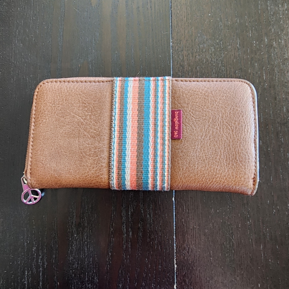 Bungalow 360 Vegan Leather Zippered Wallet Clutch Brown Striped Boho Hippie